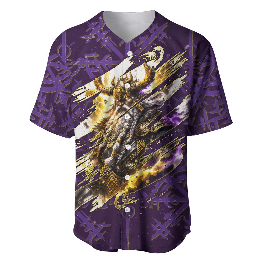 Odin Allfather Viking Baseball Jersey Epic Norse Mythology Illustration with Runic Circle Art