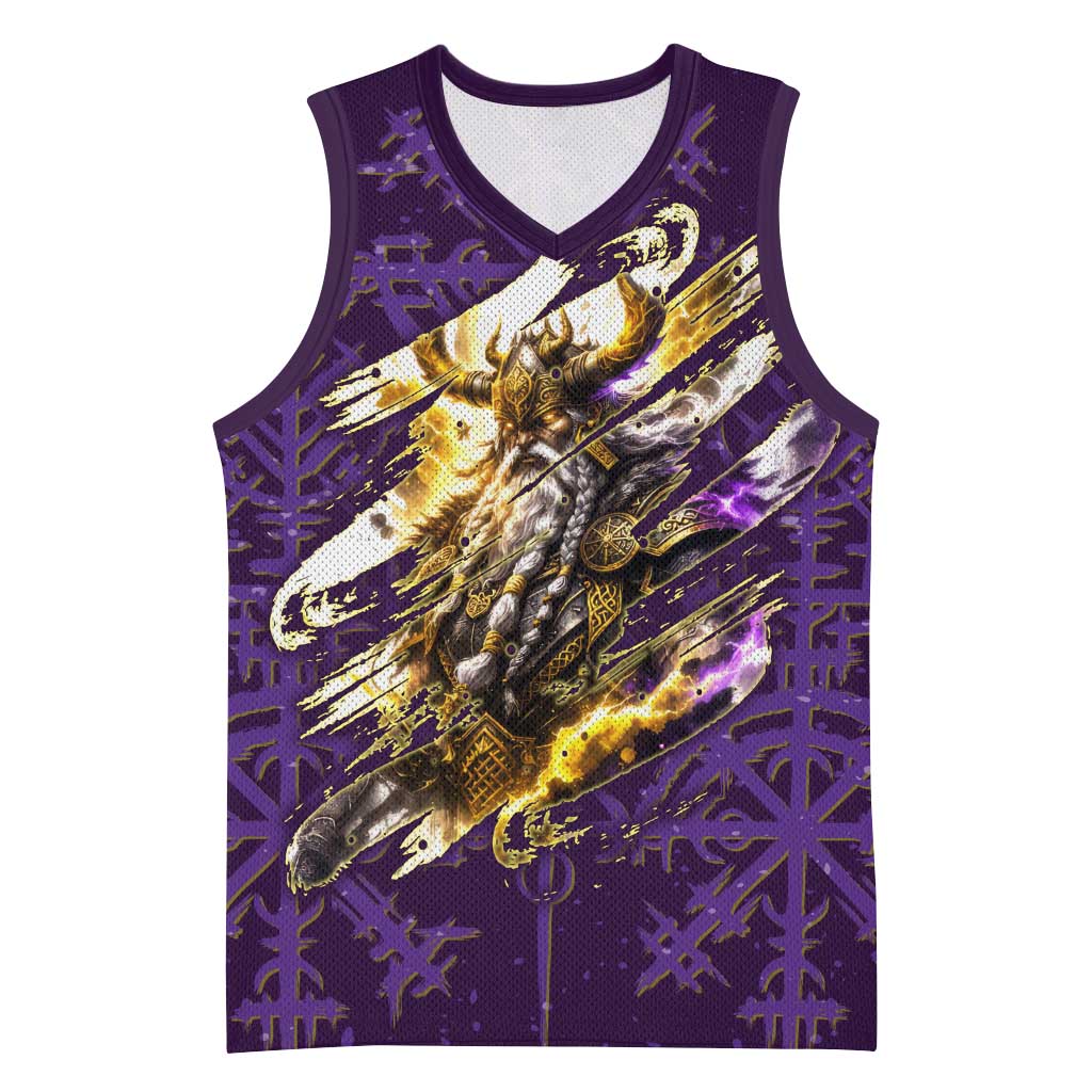 Odin Allfather Viking Basketball Jersey Epic Norse Mythology Illustration with Runic Circle Art