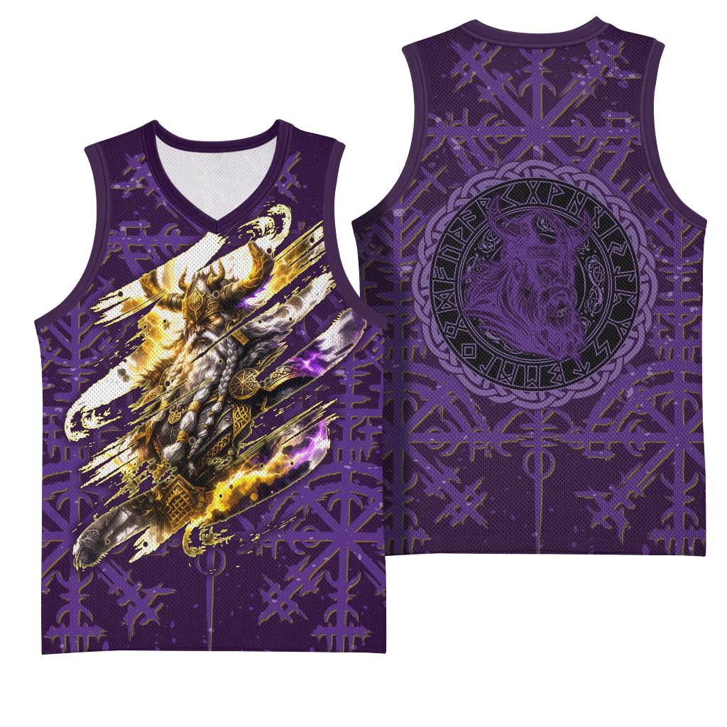 Odin Allfather Viking Basketball Jersey Epic Norse Mythology Illustration with Runic Circle Art