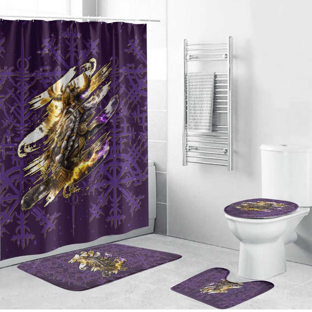 Odin Allfather Viking Bathroom Set Epic Norse Mythology Illustration with Runic Circle Art