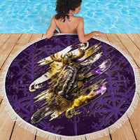 Odin Allfather Viking Beach Blanket Epic Norse Mythology Illustration with Runic Circle Art