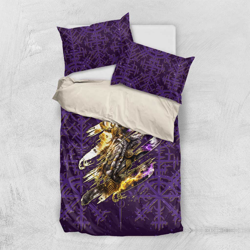 Odin Allfather Viking Bedding Set Epic Norse Mythology Illustration with Runic Circle Art