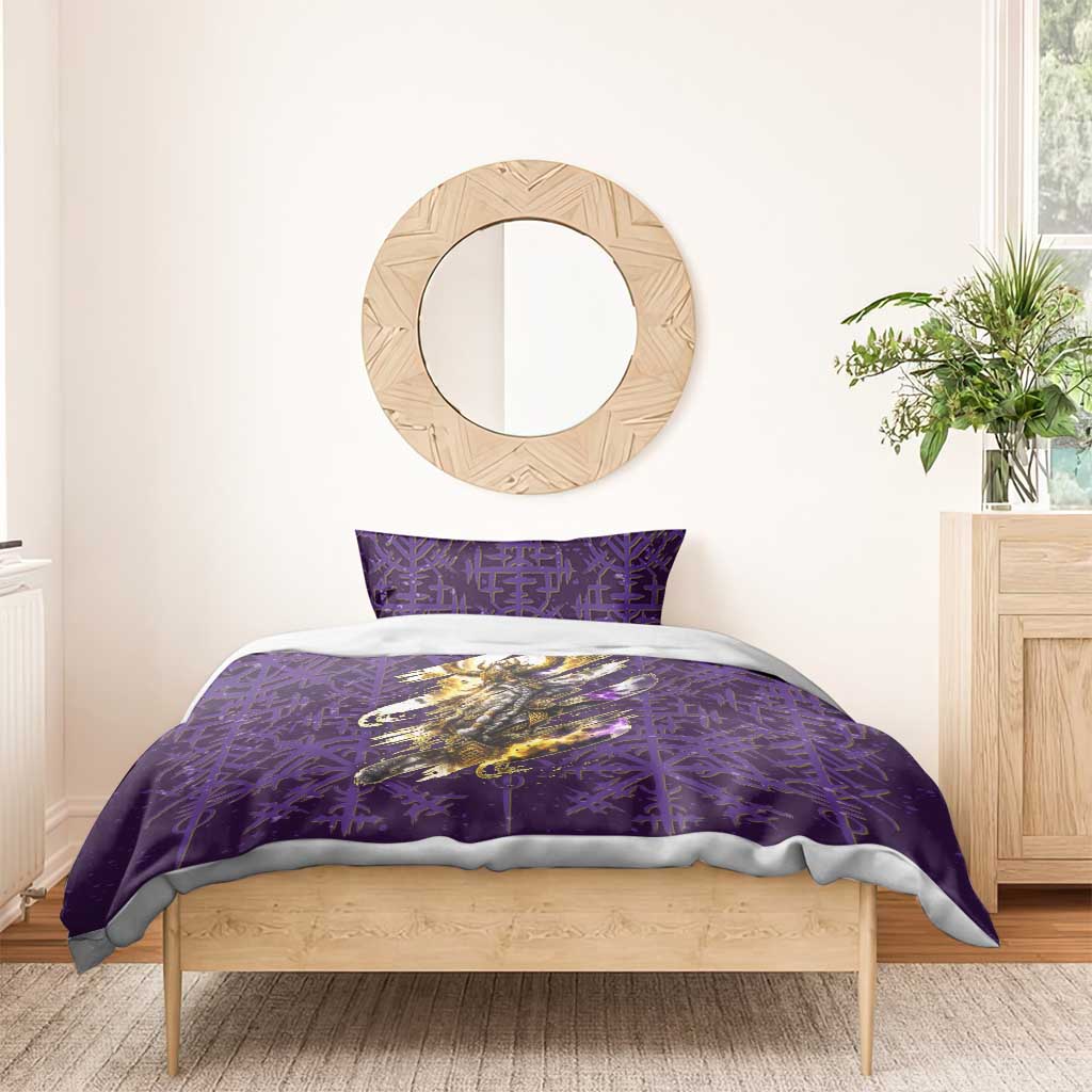 Odin Allfather Viking Bedding Set Epic Norse Mythology Illustration with Runic Circle Art