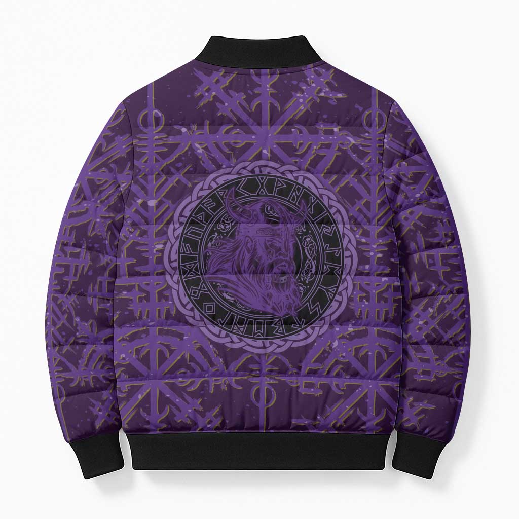Odin Allfather Viking Bomber Puffer Jacket Epic Norse Mythology Illustration with Runic Circle Art