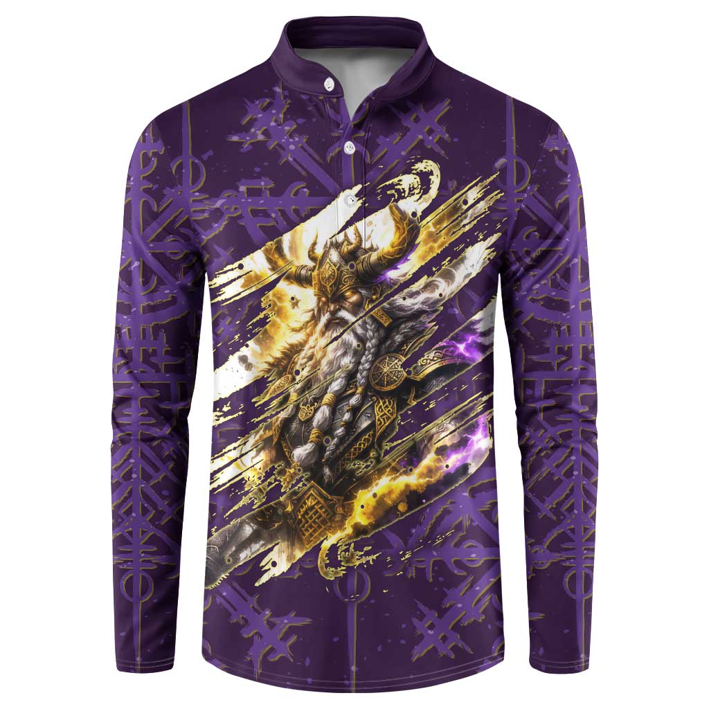 Odin Allfather Viking Button Sweatshirt Epic Norse Mythology Illustration with Runic Circle Art