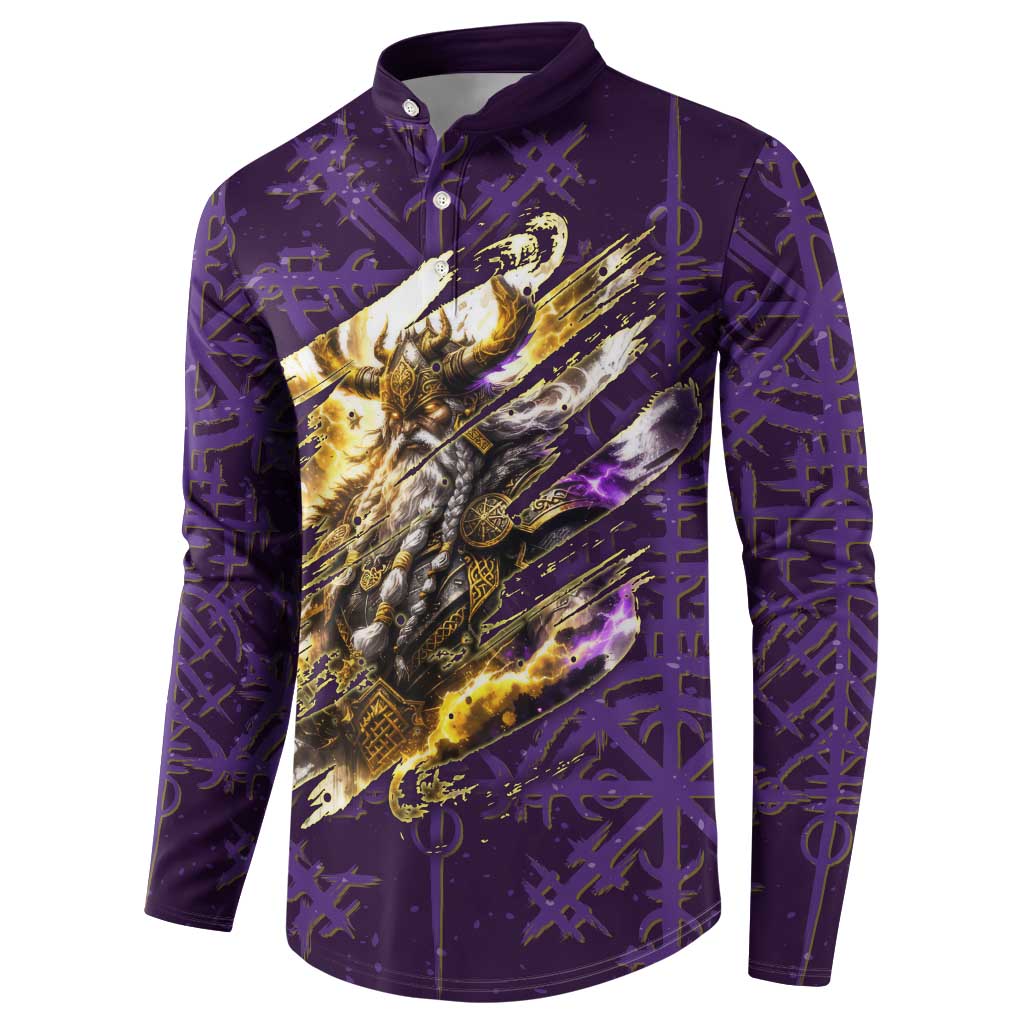 Odin Allfather Viking Button Sweatshirt Epic Norse Mythology Illustration with Runic Circle Art