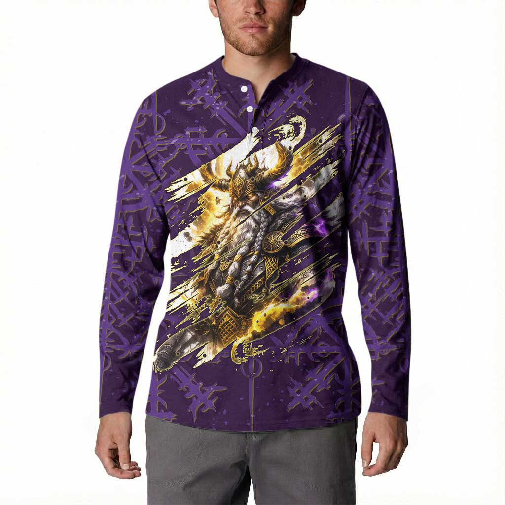 Odin Allfather Viking Button Sweatshirt Epic Norse Mythology Illustration with Runic Circle Art