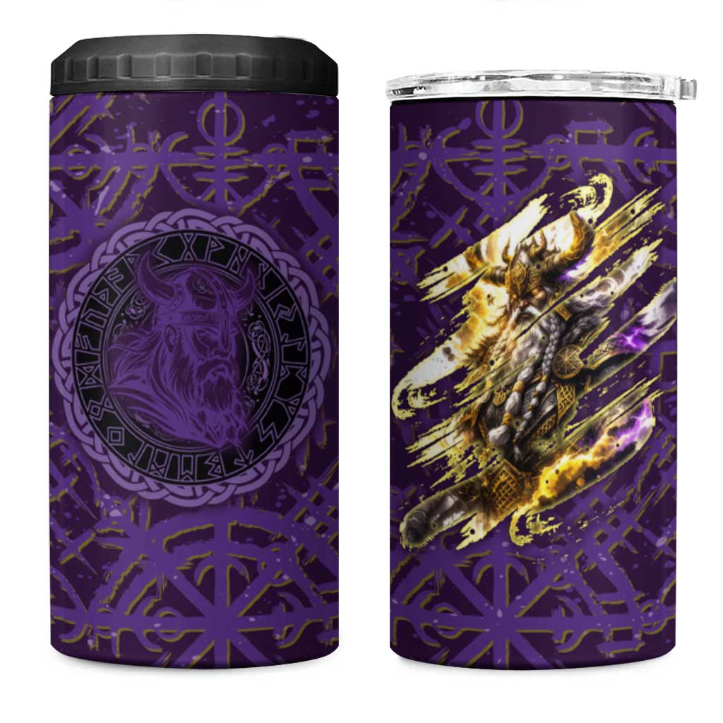 Odin Allfather Viking 4 in 1 Can Cooler Tumbler Epic Norse Mythology Illustration with Runic Circle Art