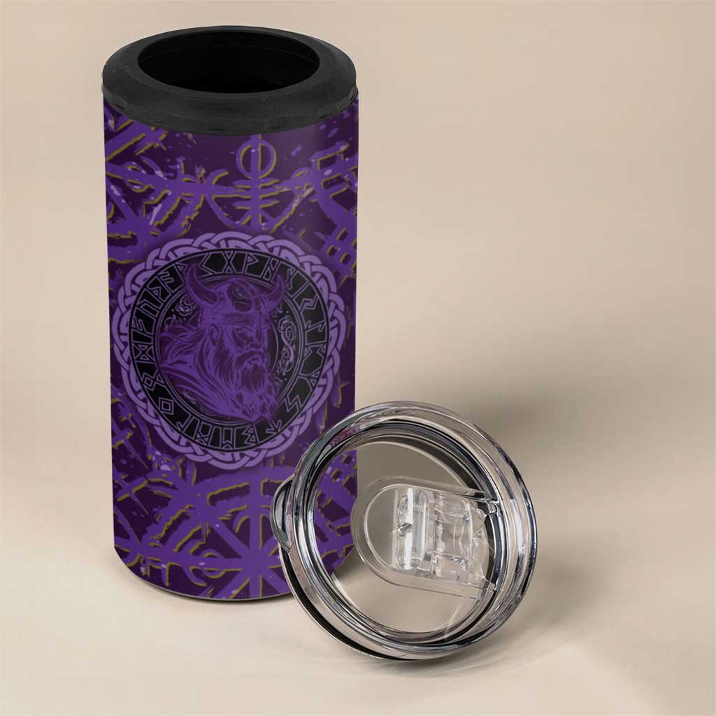 Odin Allfather Viking 4 in 1 Can Cooler Tumbler Epic Norse Mythology Illustration with Runic Circle Art