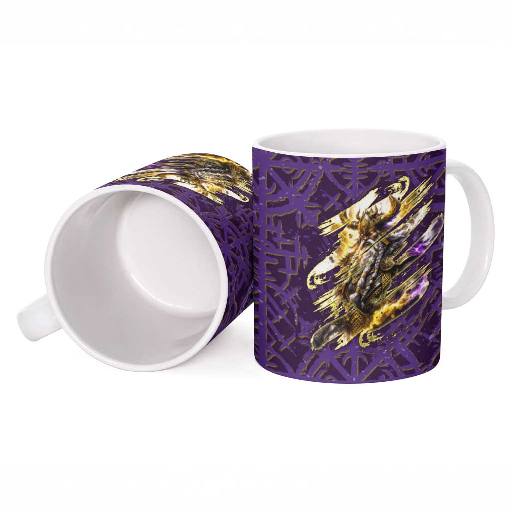 Odin Allfather Viking Ceramic Mug Epic Norse Mythology Illustration with Runic Circle Art