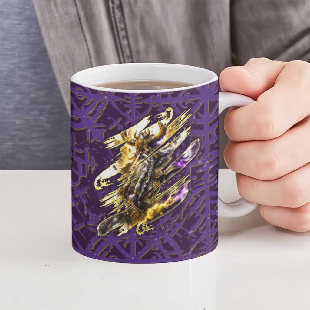 Odin Allfather Viking Ceramic Mug Epic Norse Mythology Illustration with Runic Circle Art