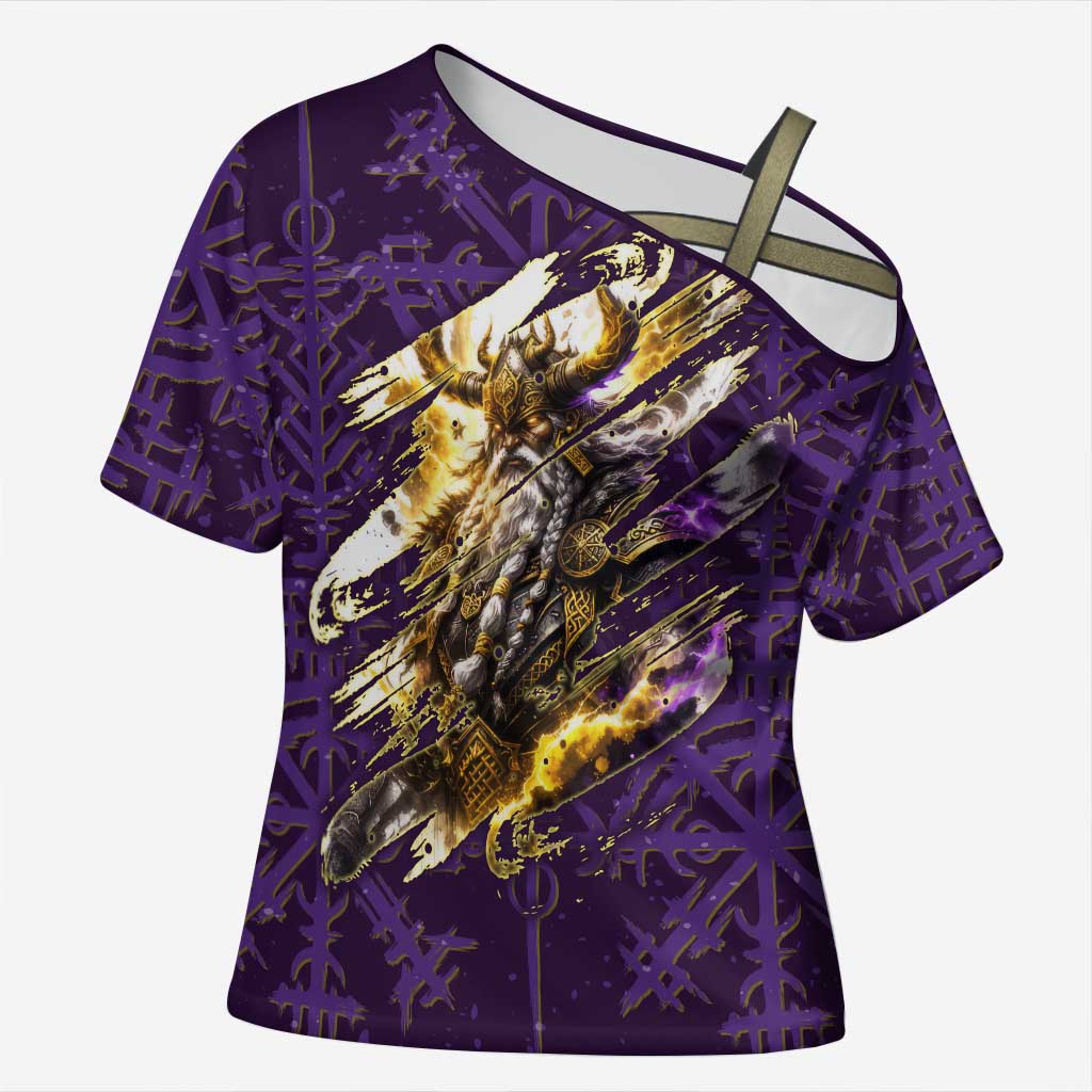 Odin Allfather Viking Cross Shoulder Shirt Epic Norse Mythology Illustration with Runic Circle Art