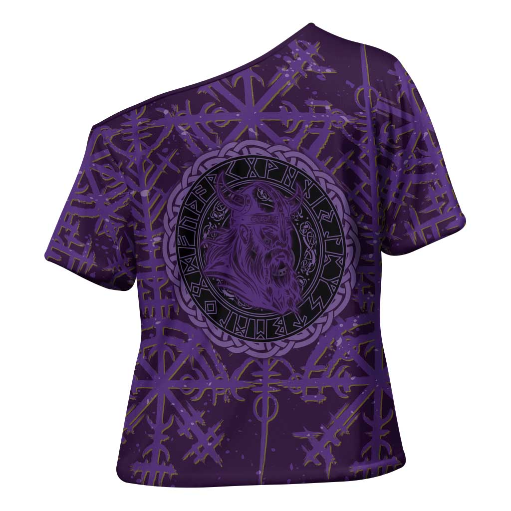 Odin Allfather Viking Cross Shoulder Shirt Epic Norse Mythology Illustration with Runic Circle Art