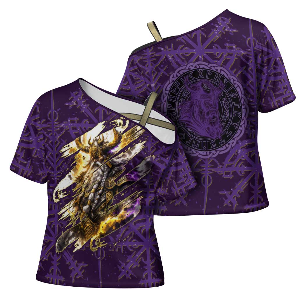 Odin Allfather Viking Cross Shoulder Shirt Epic Norse Mythology Illustration with Runic Circle Art