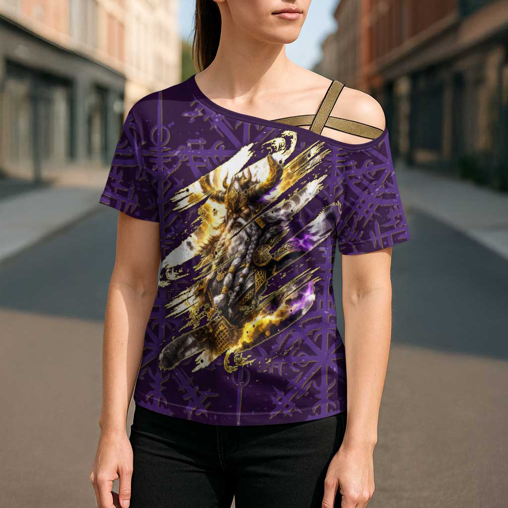 Odin Allfather Viking Cross Shoulder Shirt Epic Norse Mythology Illustration with Runic Circle Art