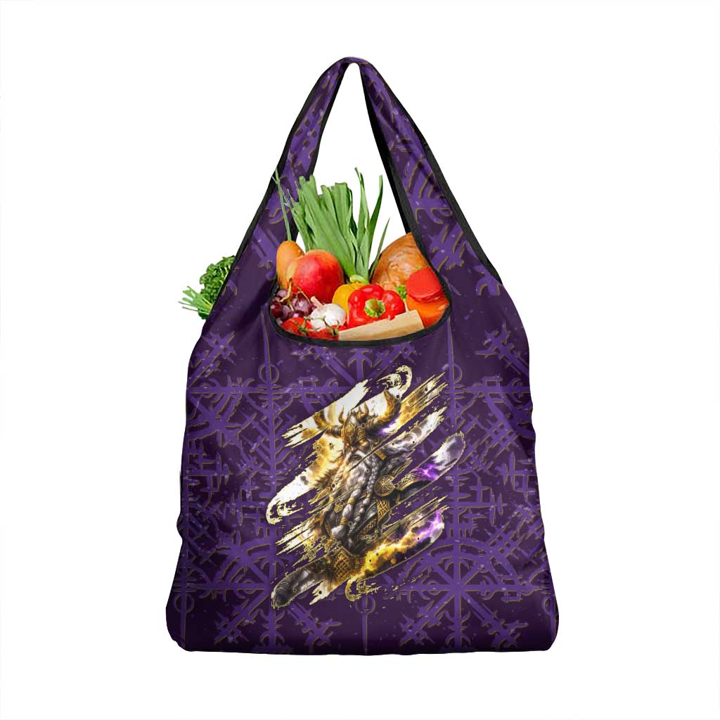 Odin Allfather Viking Grocery Bag Epic Norse Mythology Illustration with Runic Circle Art