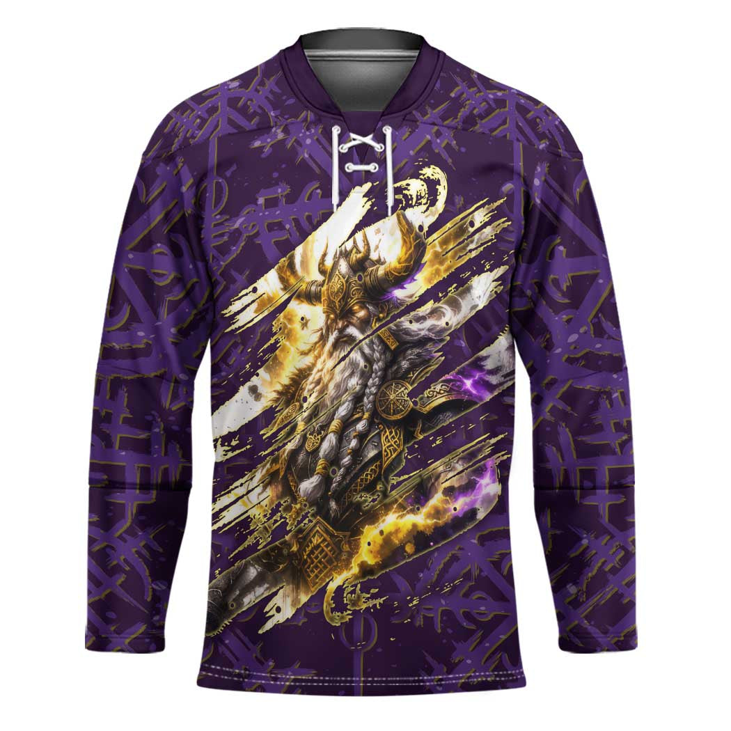 Odin Allfather Viking Hockey Jersey Epic Norse Mythology Illustration with Runic Circle Art
