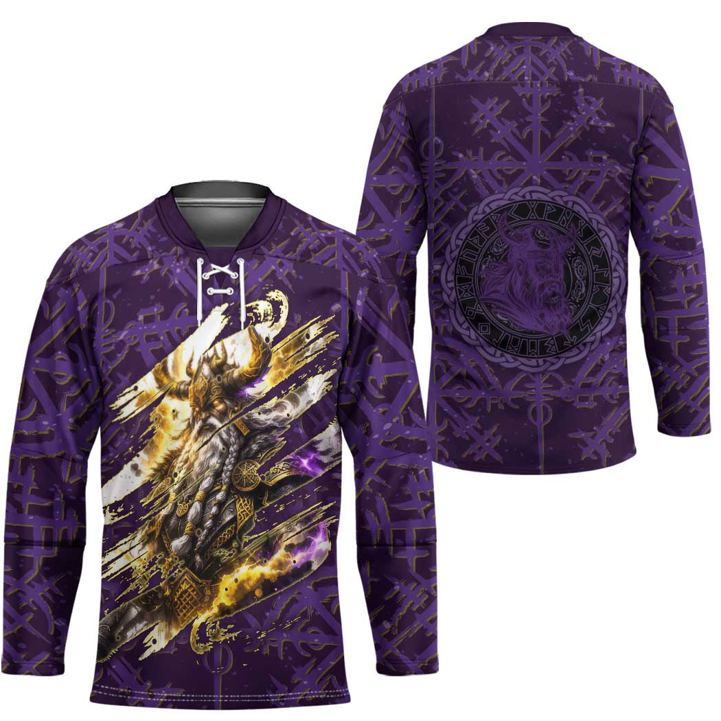 Odin Allfather Viking Hockey Jersey Epic Norse Mythology Illustration with Runic Circle Art
