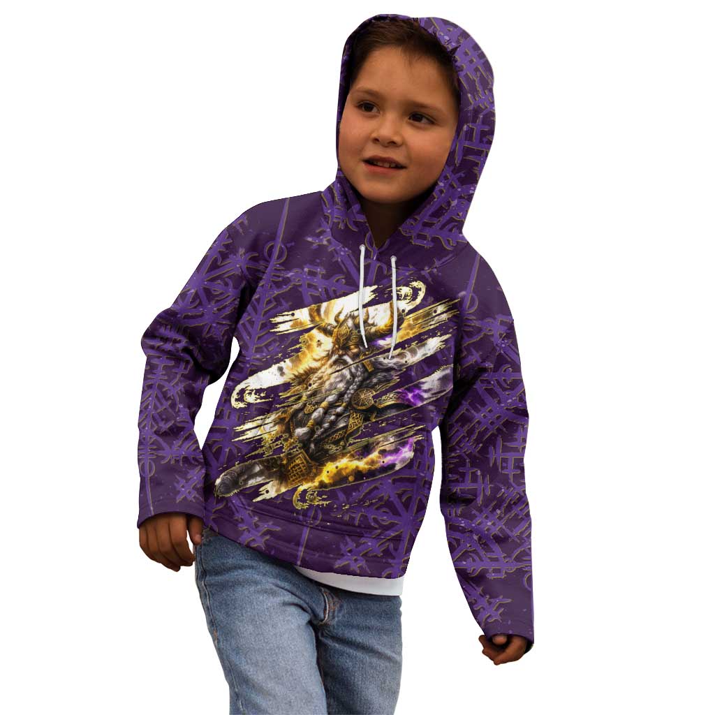 Odin Allfather Viking Kid Hoodie Epic Norse Mythology Illustration with Runic Circle Art