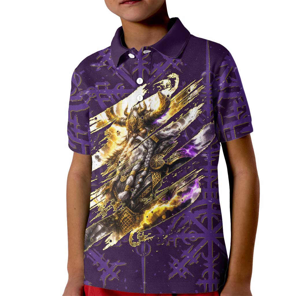 Odin Allfather Viking Kid Polo Shirt Epic Norse Mythology Illustration with Runic Circle Art