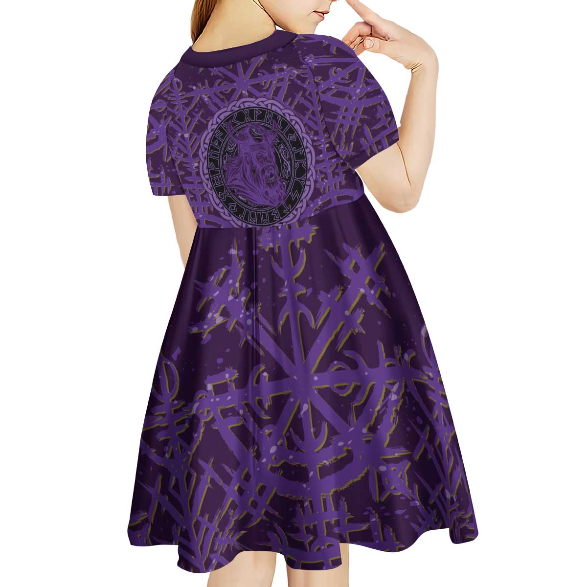Odin Allfather Viking Kid Short Sleeve Dress Epic Norse Mythology Illustration with Runic Circle Art