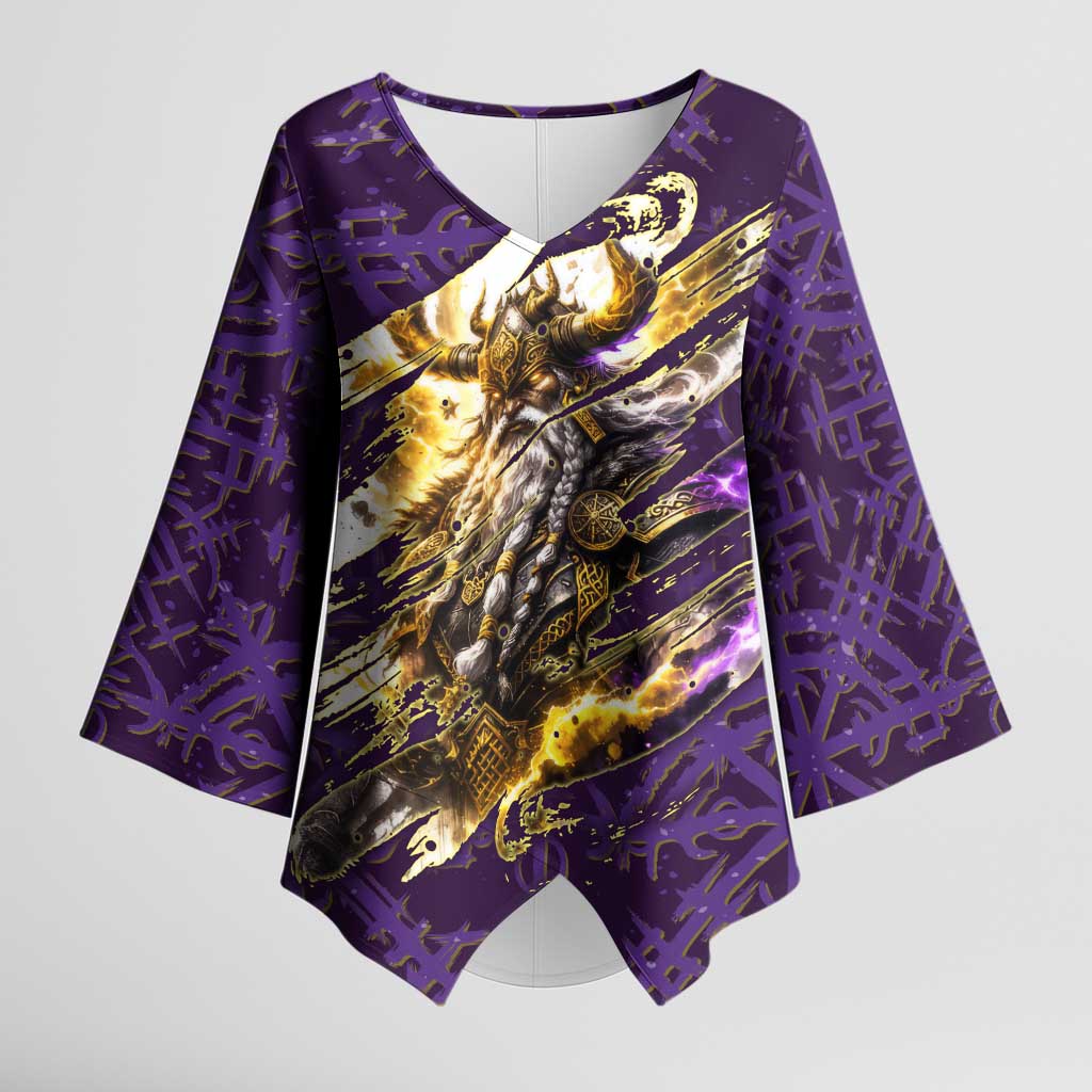 Odin Allfather Viking Kimono Sleeve Blouse Epic Norse Mythology Illustration with Runic Circle Art