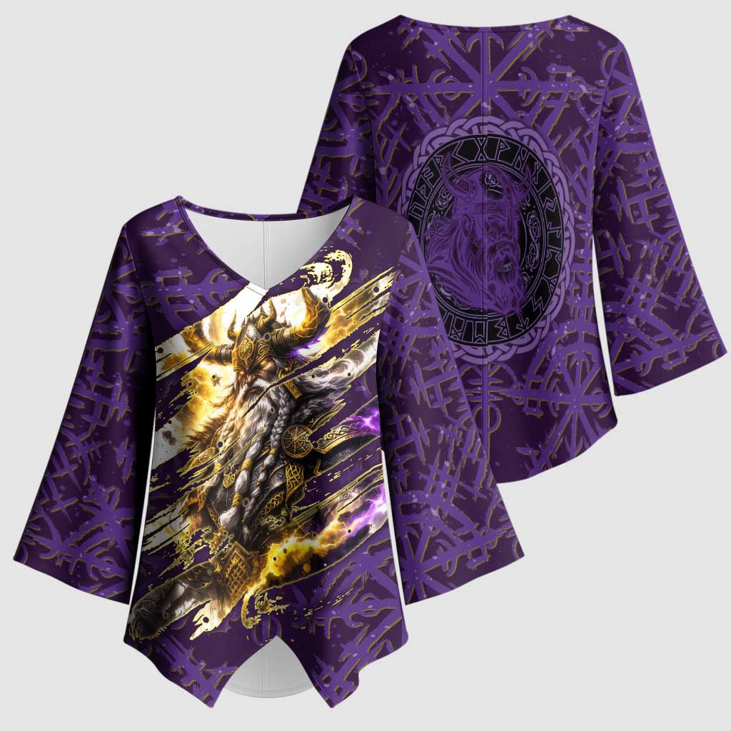Odin Allfather Viking Kimono Sleeve Blouse Epic Norse Mythology Illustration with Runic Circle Art