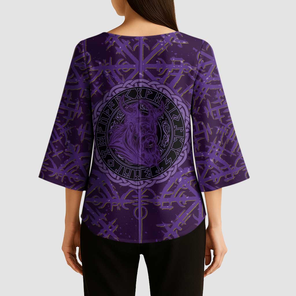 Odin Allfather Viking Kimono Sleeve Blouse Epic Norse Mythology Illustration with Runic Circle Art