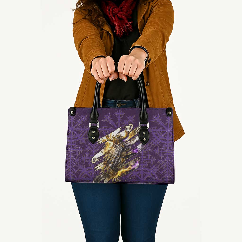 Odin Allfather Viking Leather Bag Epic Norse Mythology Illustration with Runic Circle Art
