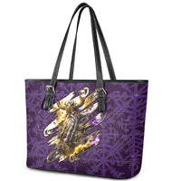Odin Allfather Viking Leather Tote Bag Epic Norse Mythology Illustration with Runic Circle Art