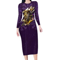 Odin Allfather Viking Long Sleeve Bodycon Dress Epic Norse Mythology Illustration with Runic Circle Art