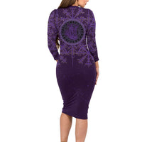 Odin Allfather Viking Long Sleeve Bodycon Dress Epic Norse Mythology Illustration with Runic Circle Art