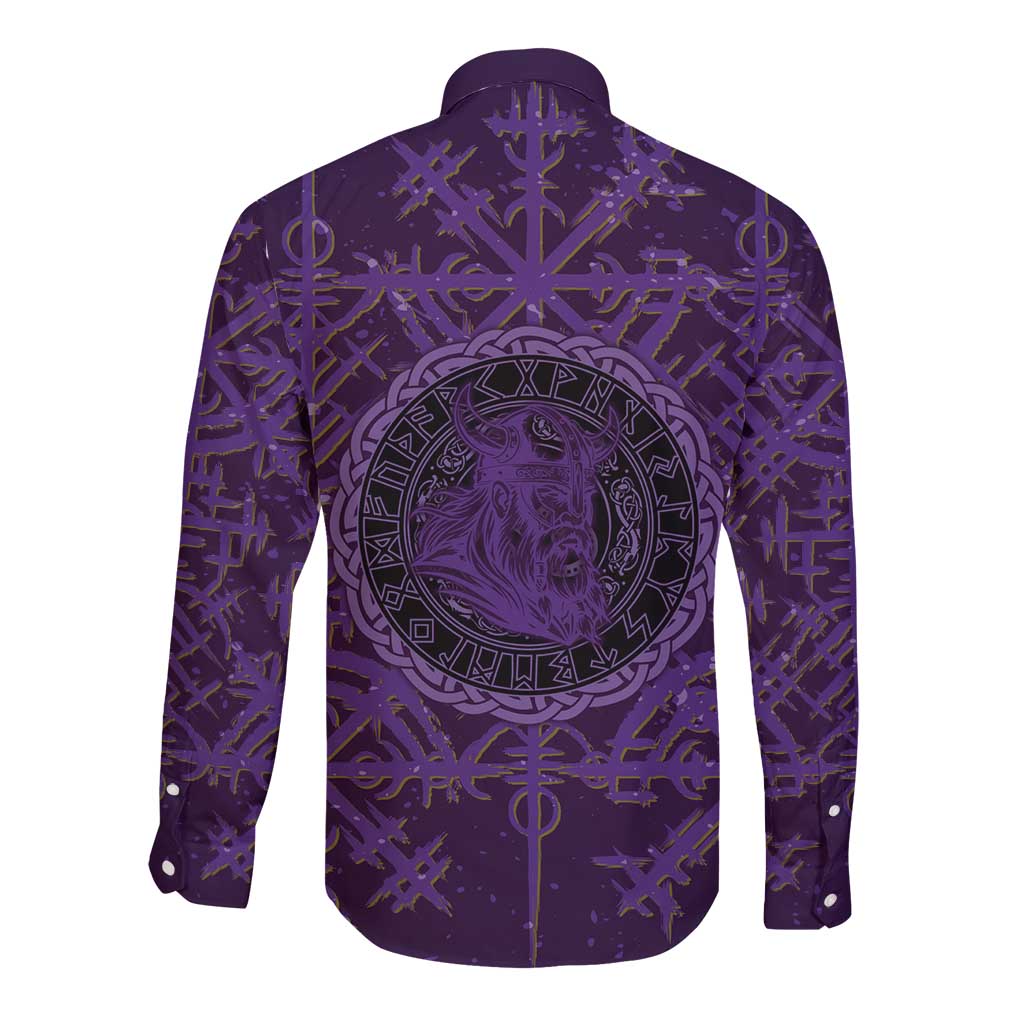Odin Allfather Viking Long Sleeve Button Shirt Epic Norse Mythology Illustration with Runic Circle Art