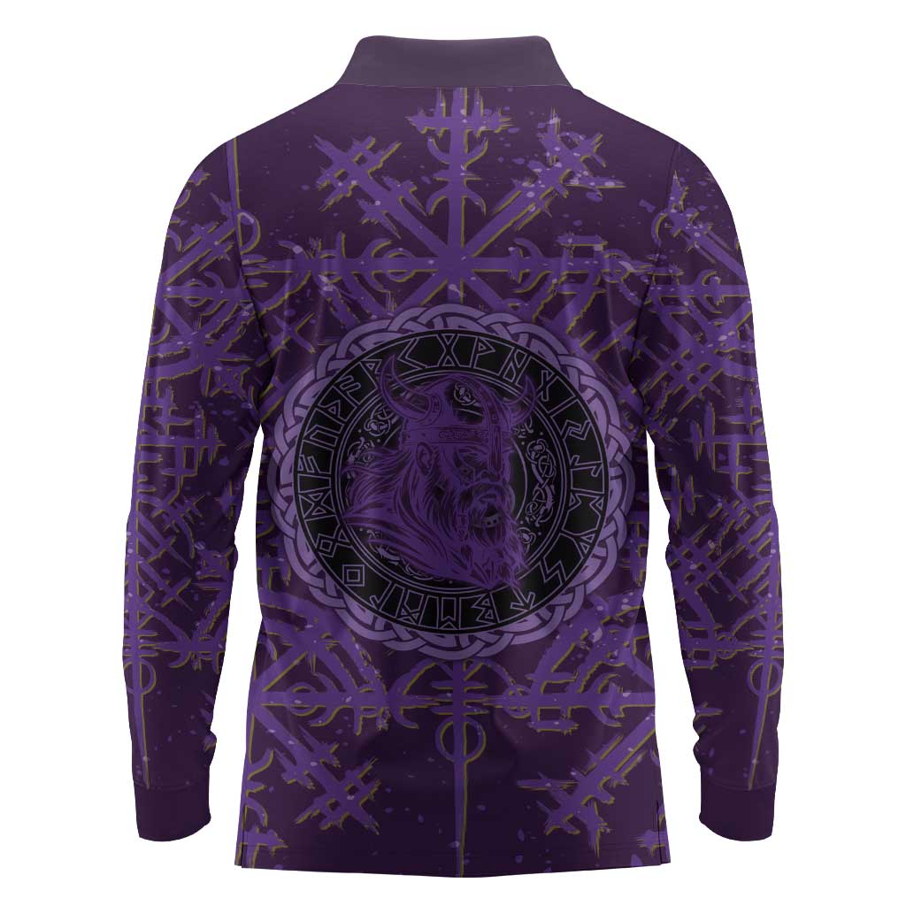 Odin Allfather Viking Long Sleeve Polo Shirt Epic Norse Mythology Illustration with Runic Circle Art