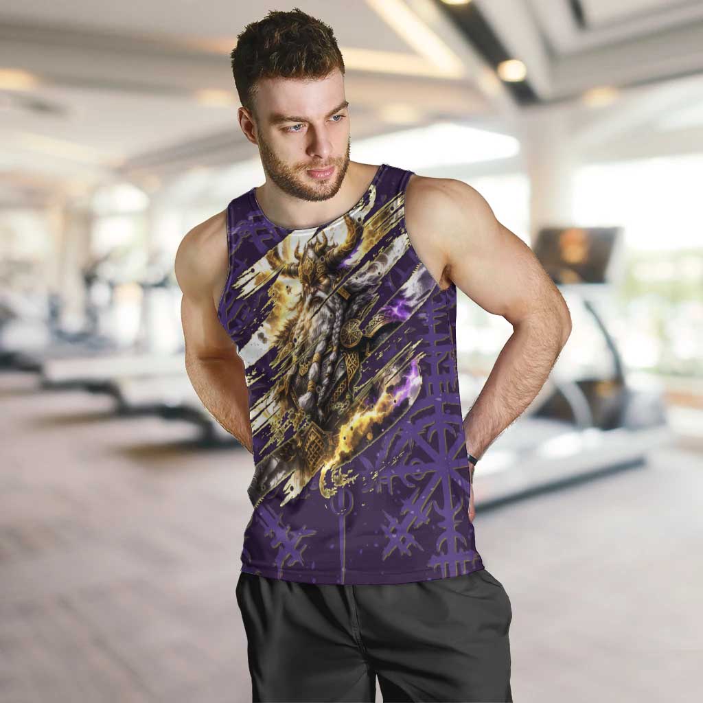 Odin Allfather Viking Men Tank Top Epic Norse Mythology Illustration with Runic Circle Art