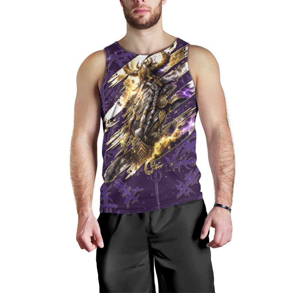 Odin Allfather Viking Men Tank Top Epic Norse Mythology Illustration with Runic Circle Art