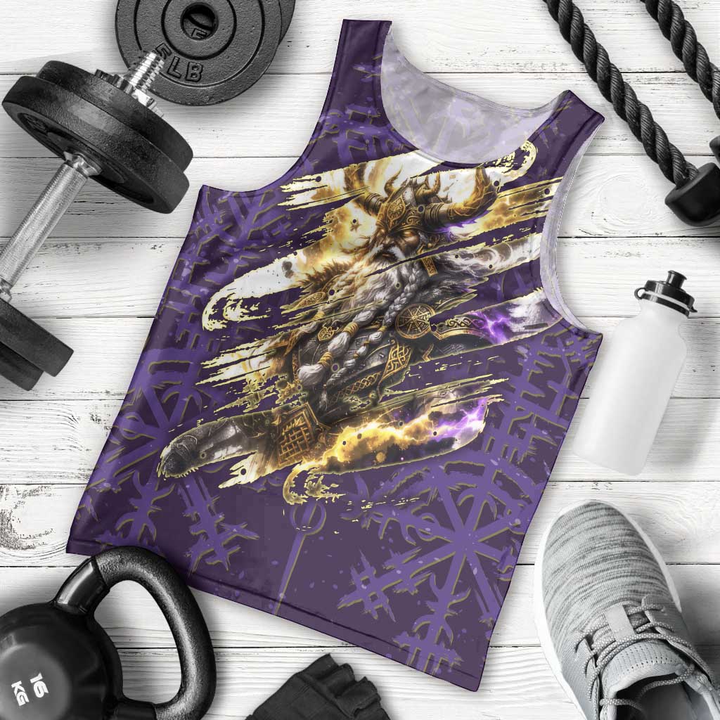 Odin Allfather Viking Men Tank Top Epic Norse Mythology Illustration with Runic Circle Art