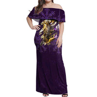 Odin Allfather Viking Off Shoulder Maxi Dress Epic Norse Mythology Illustration with Runic Circle Art
