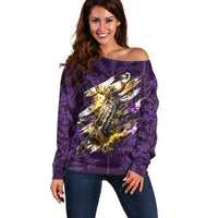 Odin Allfather Viking Off Shoulder Sweater Epic Norse Mythology Illustration with Runic Circle Art