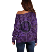 Odin Allfather Viking Off Shoulder Sweater Epic Norse Mythology Illustration with Runic Circle Art