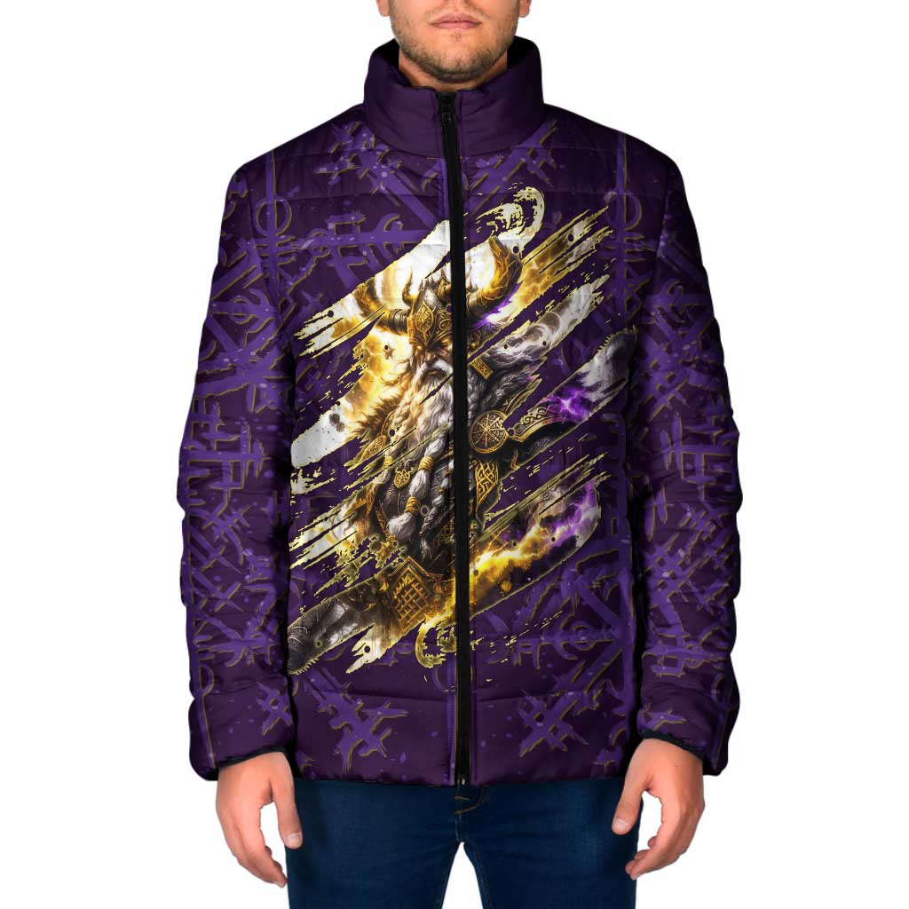 Odin Allfather Viking Padded Jacket Epic Norse Mythology Illustration with Runic Circle Art