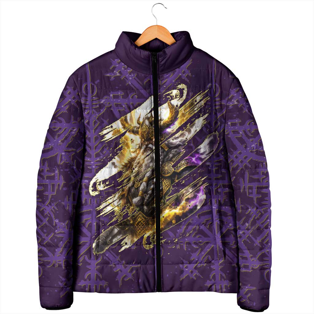 Odin Allfather Viking Padded Jacket Epic Norse Mythology Illustration with Runic Circle Art