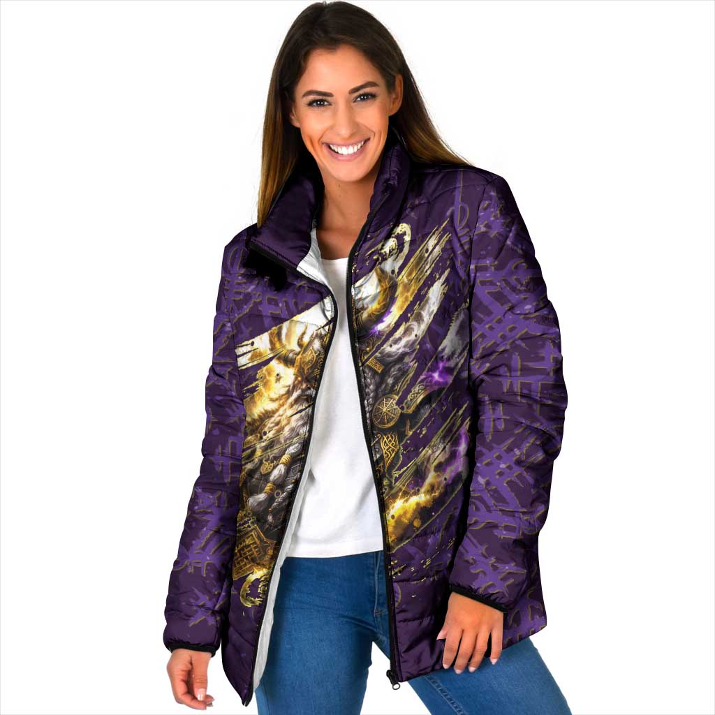 Odin Allfather Viking Padded Jacket Epic Norse Mythology Illustration with Runic Circle Art