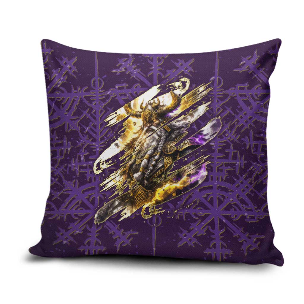 Odin Allfather Viking Pillow Cover Epic Norse Mythology Illustration with Runic Circle Art