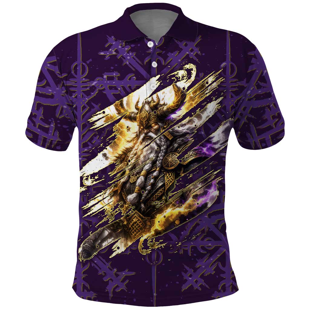 Odin Allfather Viking Polo Shirt Epic Norse Mythology Illustration with Runic Circle Art