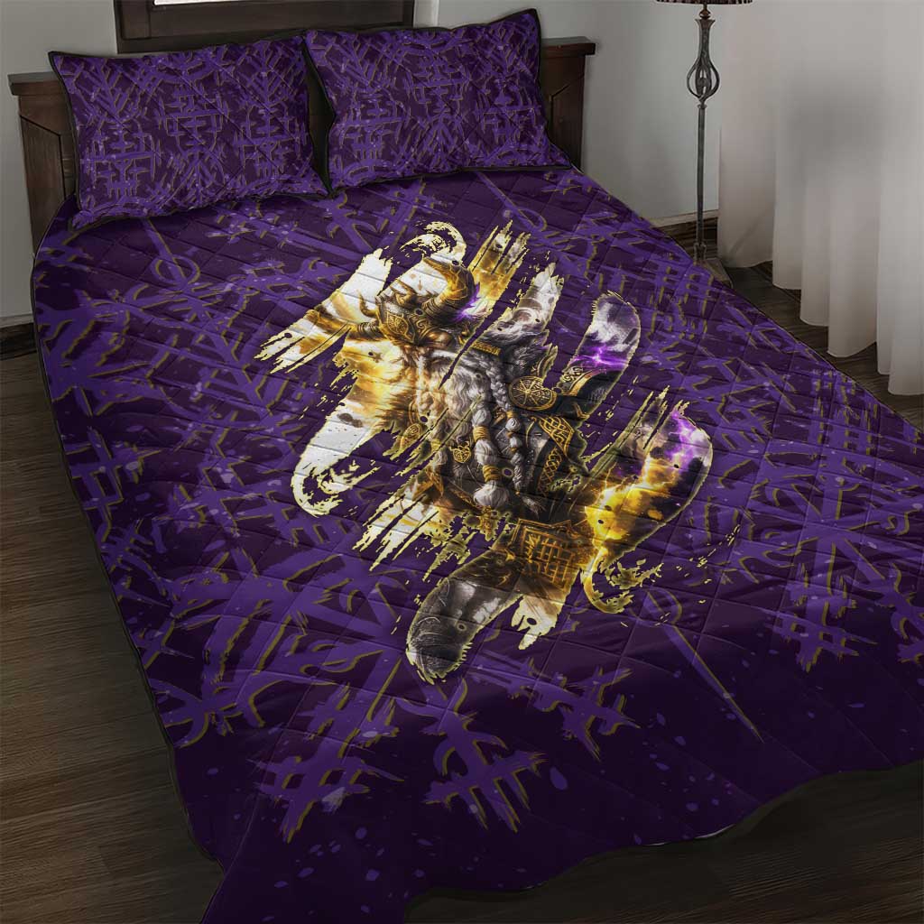 Odin Allfather Viking Quilt Bed Set Epic Norse Mythology Illustration with Runic Circle Art