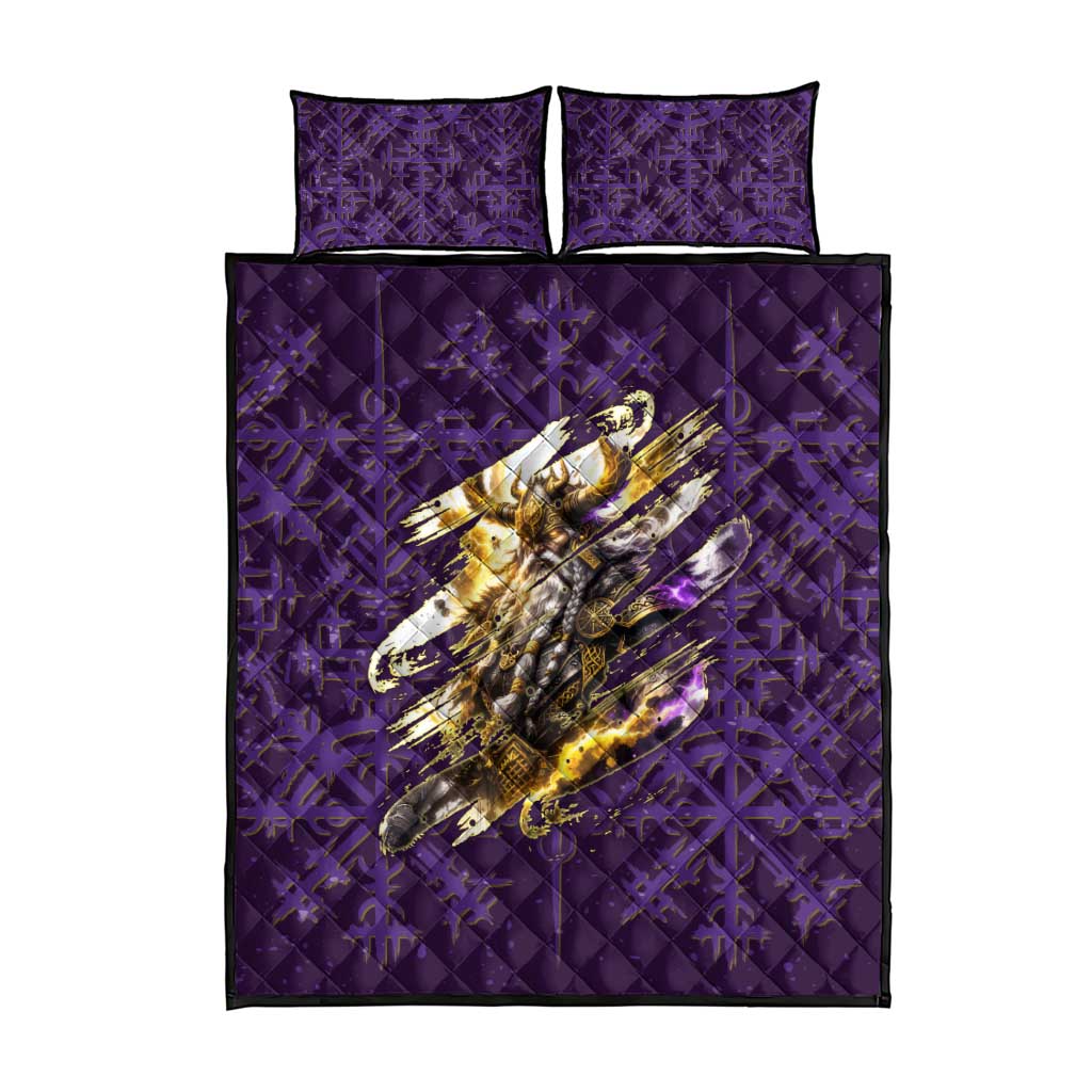 Odin Allfather Viking Quilt Bed Set Epic Norse Mythology Illustration with Runic Circle Art