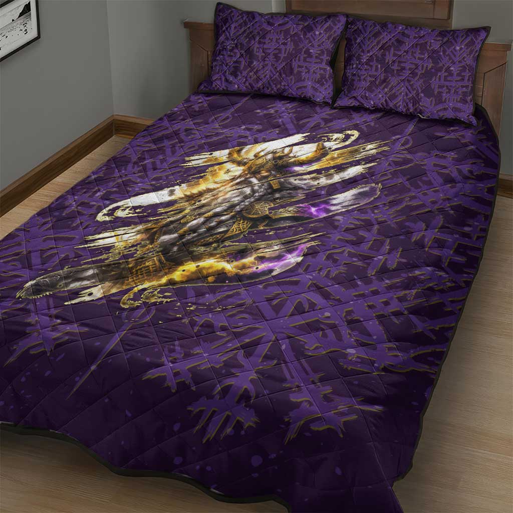 Odin Allfather Viking Quilt Bed Set Epic Norse Mythology Illustration with Runic Circle Art
