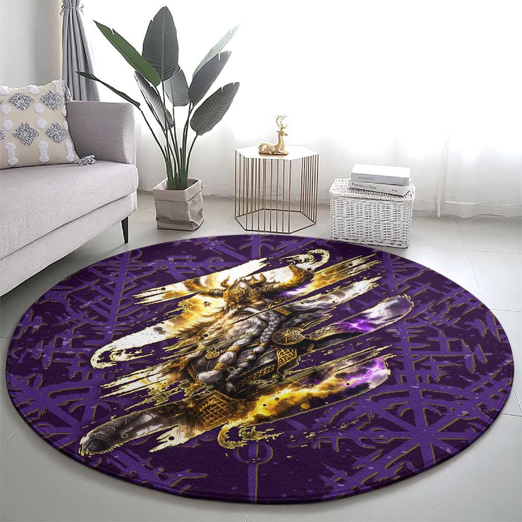 Odin Allfather Viking Round Carpet Epic Norse Mythology Illustration with Runic Circle Art