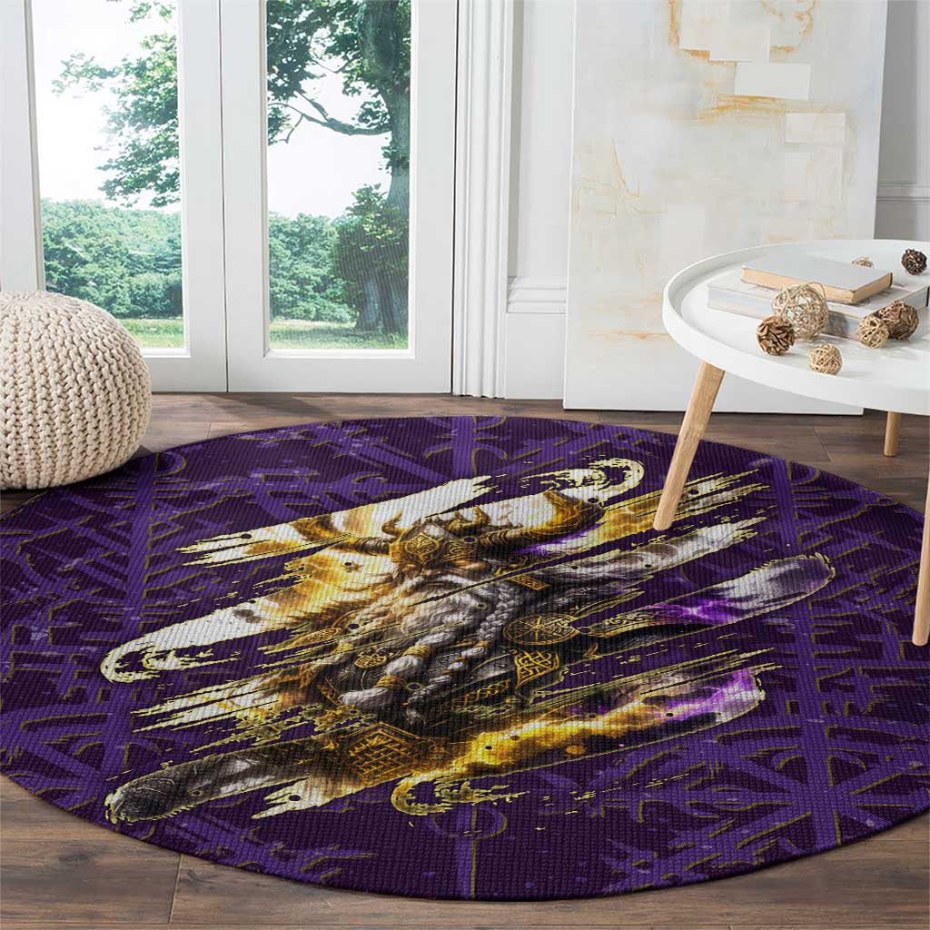 Odin Allfather Viking Round Carpet Epic Norse Mythology Illustration with Runic Circle Art